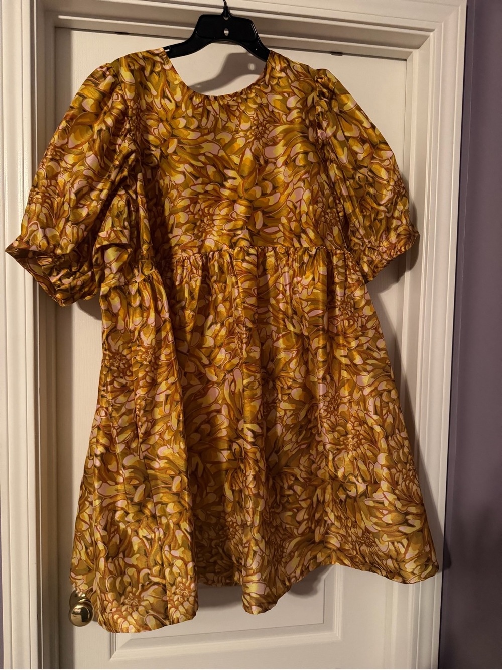 Yellow Floral Puff-Sleeve Dress